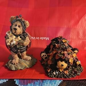 Bear Figurine Set with Floral Accents